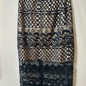 BEBE ALERT NAVY WOVEN MIDI SKIRT